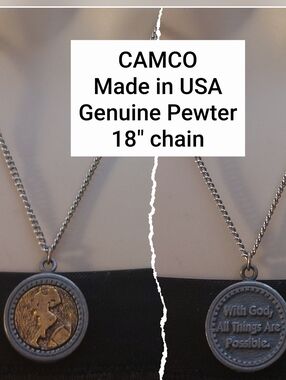 Football Medal Charm Necklace With God All Things Are Possible Genuine Pewter